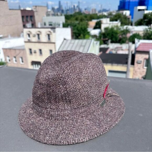 Vintage Adam New York wool hat fedora tweed feathers grandpacore neutral​ chic - Picture 4 of 5